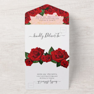Red Love Roses Wedding All In One Invitation