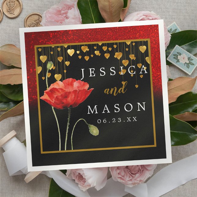 Red Love Roses Wedding Cocktail Napkins (Creator Uploaded)