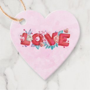 Red Love Text in Bold Block Letters Watercolor Favour Tags