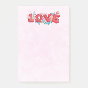 Red Love Text in Bold Block Letters Watercolor Post-it Notes
