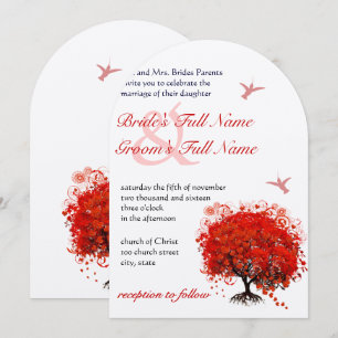 Red Love Tree Birds 5 x 7 Wedding Invitation