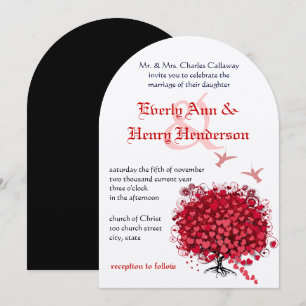 Red Love Tree Birds 5 x 7 Wedding Invitation