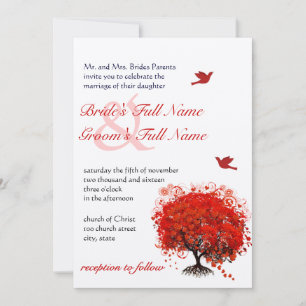 Red Love Tree Love Birds Wedding  Invitation