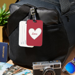 Red Love White Heart Luggage Tag