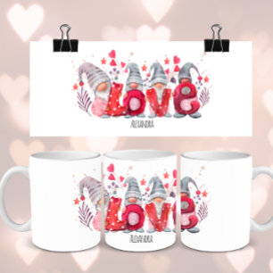 Red Love Word With Watercolor Gnomes Valentines Coffee Mug