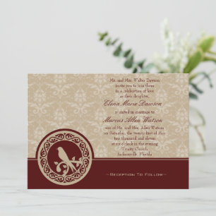 Red Lovebird Damask Wedding Invitation