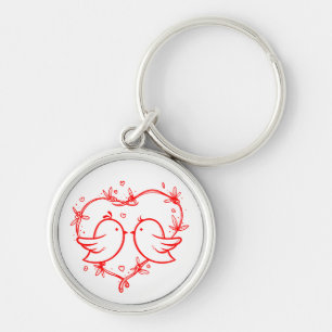 Red Lovebirds And Heart Wedding Love Engagement Key Ring