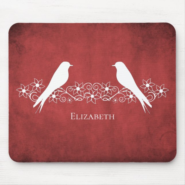 Red Lovebirds Floral Vine Mouse Pad (Front)