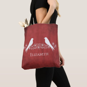 Red Lovebirds Floral Vines Tote Bag