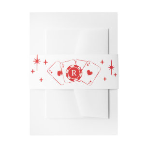 Red Lucky In Love Poker Suit Chip Monogram Wedding Invitation Belly Band