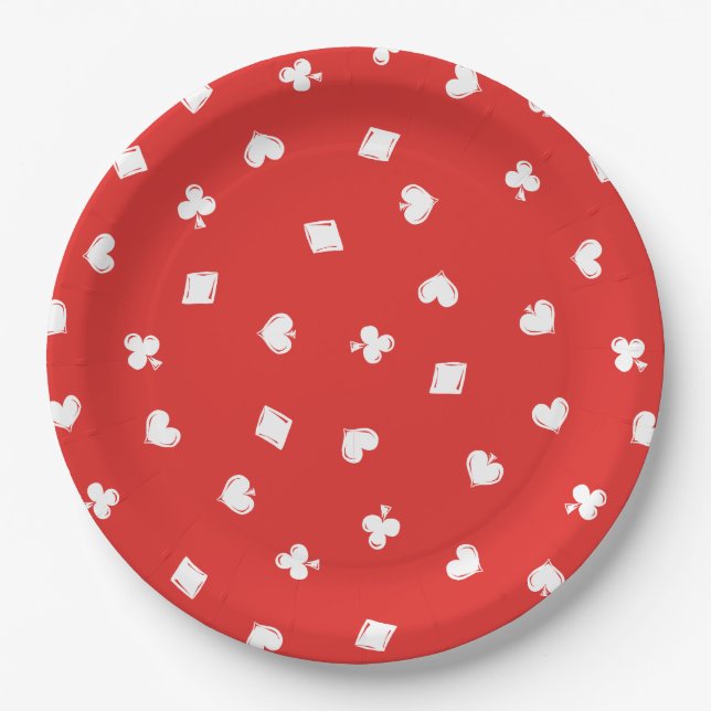 Red Lucky In Love Poker Suite Pattern Paper Plate (Front)