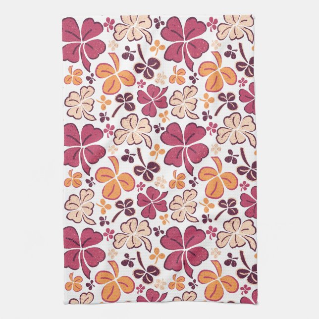 Red Lucky Shamrock Clover St. Patrick`s Day Kitche Tea Towel (Vertical)