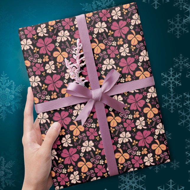 Red Lucky Shamrocks Clover St. Patrick`s Day Wrapping Paper (Creator Uploaded)