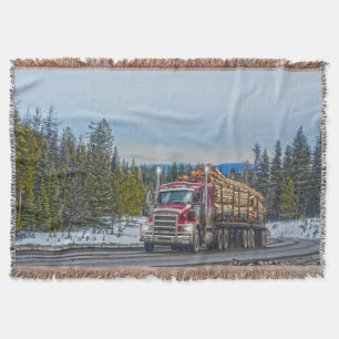 Red Lumber Delivery Truck and Highway Art Throw Blanket