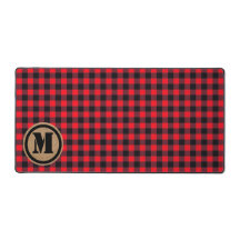 Red Lumberjack Buffalo Plaid and Burlap Monogram
