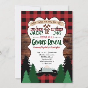 Red Lumberjack Gender Reveal Baby Shower Invitation