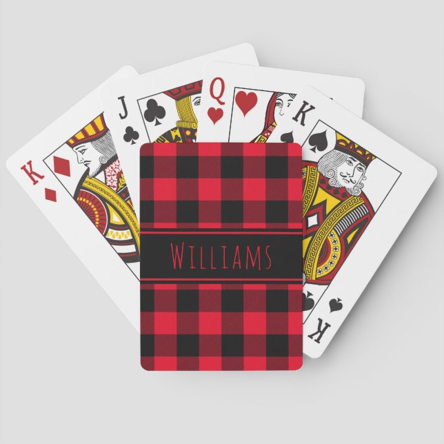 Red Lumberjack Plaid Custom Playing Cards (Back)
