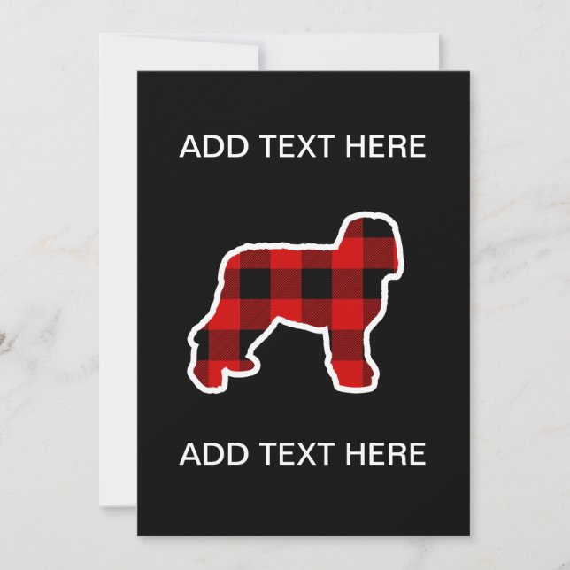 Red Lumberjack Plaid Newfypoo Dog Holiday Card (Front)