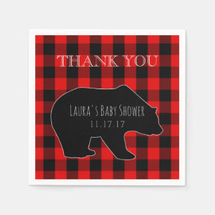 Red Lumberjack Plaid Woodland Boy Baby Shower Napkin