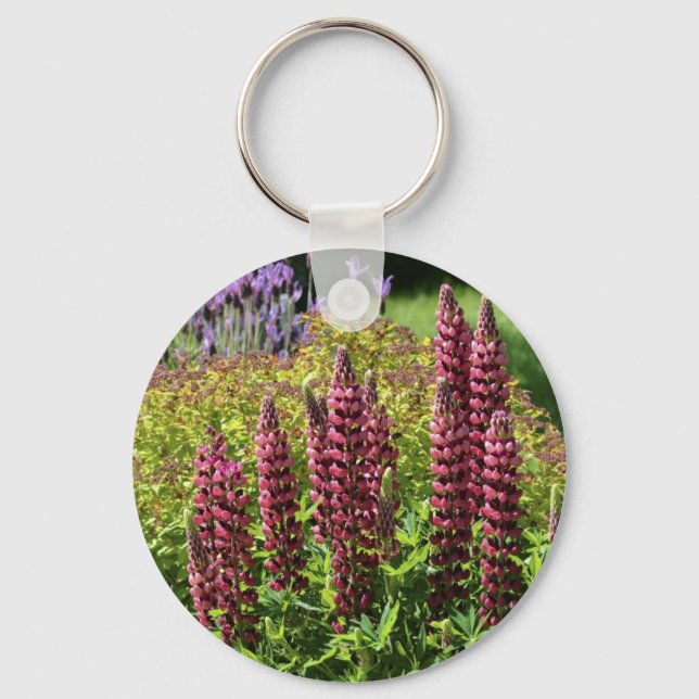 Red lupin flowers key ring (Front)