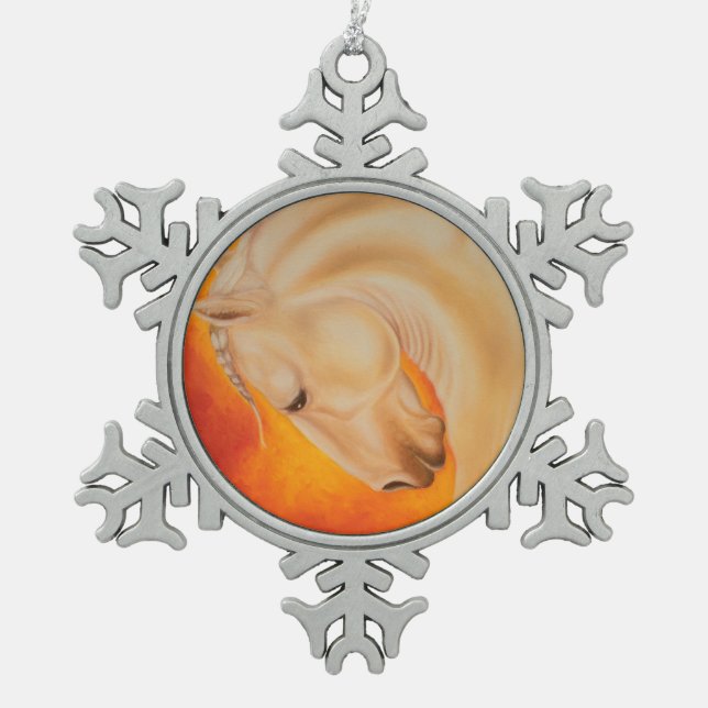 Red Lusitano Horse equine art Snowflake Pewter Christmas Ornament (Front)