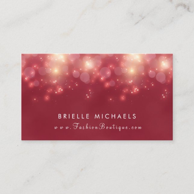 Red Luxe Bokeh Sparkle Elegant Boutique Business Card (Front)