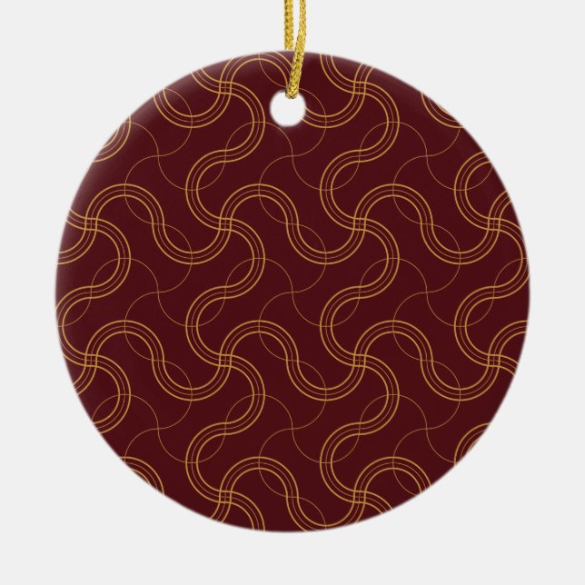 Red Luxurious Wavy Stripes Pattern Ceramic Tree Decoration (Front)