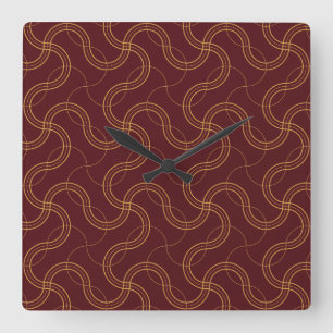 Red Luxurious Wavy Stripes Pattern Square Wall Clock