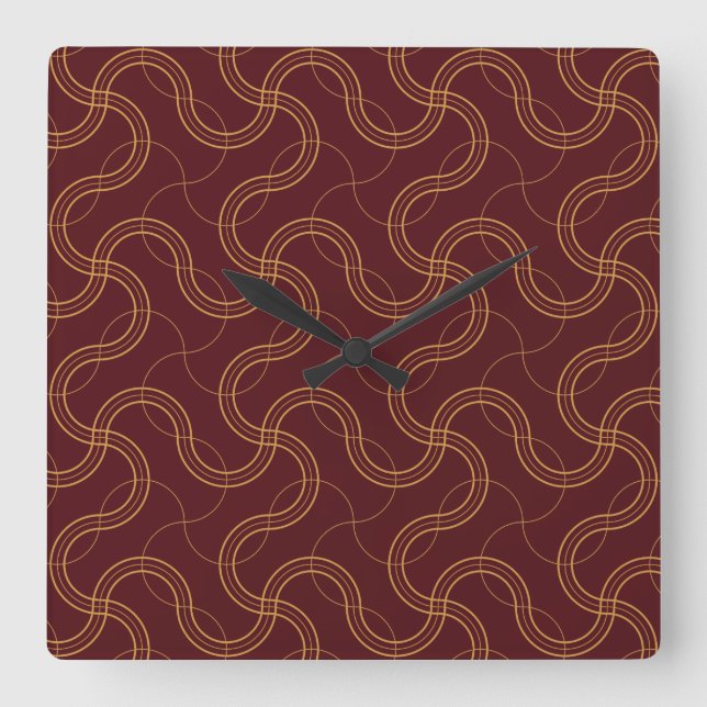 Red Luxurious Wavy Stripes Pattern Square Wall Clock (Front)