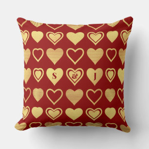 Red Luxury Antique Gold Hearts Valentine’s Cushion