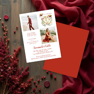 Red Luxury Glitter Siblings Twins Grads TMF26 Invitation