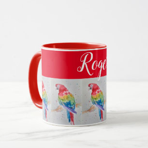 Red Macaw Bird Painting Whimsical Art Mug