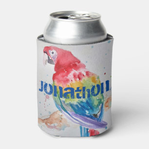 Red Macaw parrot Bird Watercolour Art Design Can C Cooler