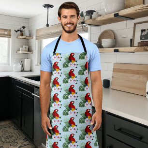 Red Macaw Parrot Tropical White Hibiscus Floral Apron