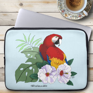 Red Macaw Parrot Tropical White Hibiscus Floral  Laptop Sleeve