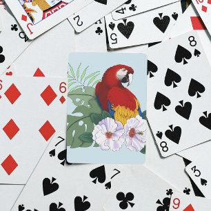 Red Macaw Parrot Tropical White Hibiscus Floral  Playing Cards