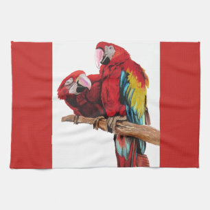 Red Macaw Parrots Parrot Bird Watercolour Kitchen  Tea Towel