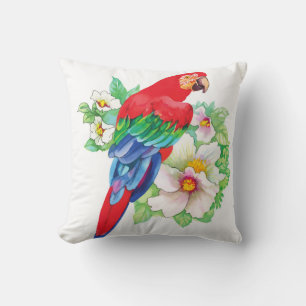 Red Macaw Square Throw Pillow