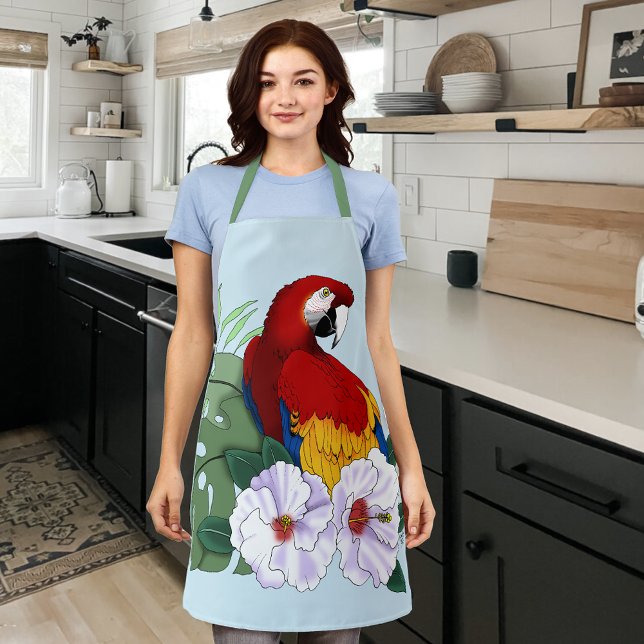 Red Macaw Tropical Bird Floral Parrot Apron (Creator Uploaded)