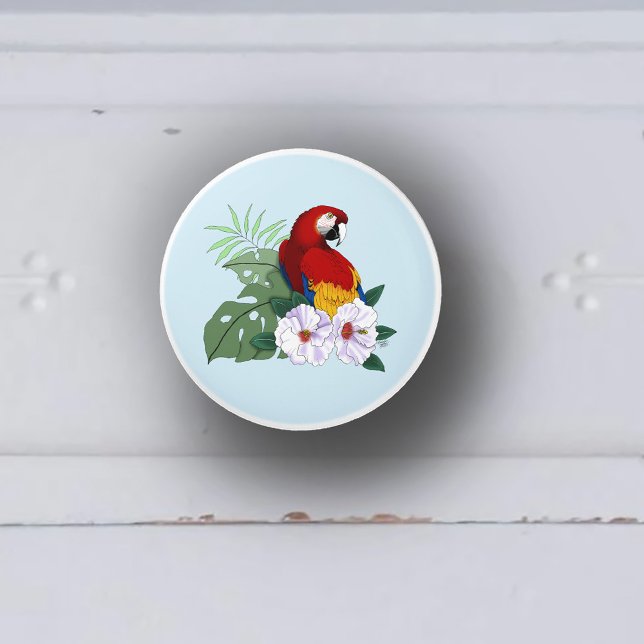 Red Macaw Tropical Bird Floral Parrot Ceramic Knob (Creator Uploaded)