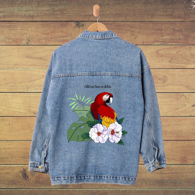 Red Macaw Tropical Bird Floral Parrot Denim Jacket (Creator Uploaded)