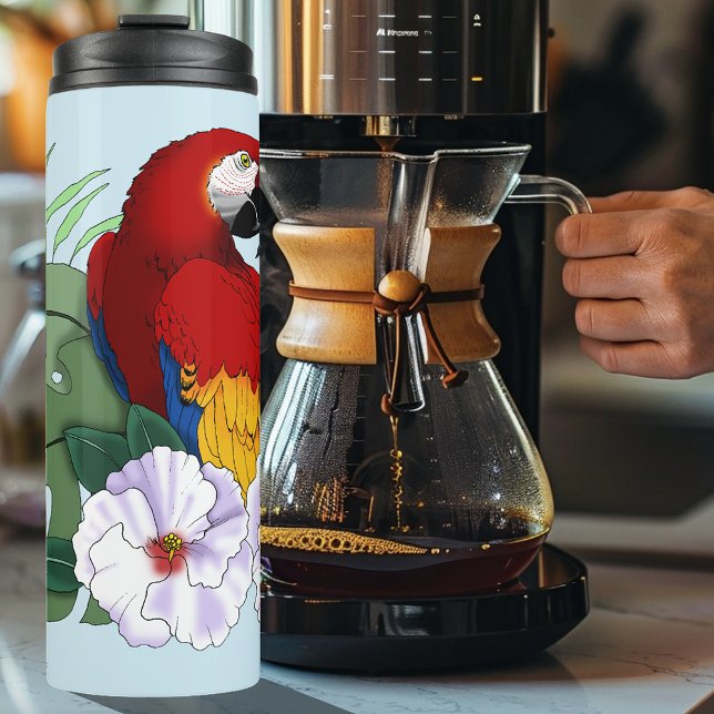 Red Macaw Tropical Bird Floral Parrot Thermal Tumbler (Creator Uploaded)