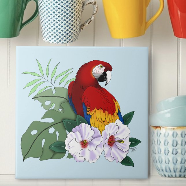 Red Macaw Tropical Bird Floral Parrot Tile (Creator Uploaded)