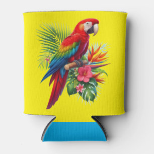 Red macaw tropical floral can cooler