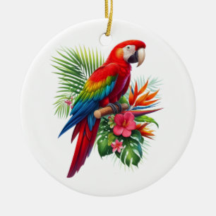 Red macaw tropical floral ceramic tree decoration