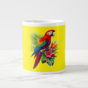 Red macaw tropical floral large coffee mug