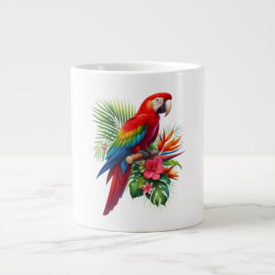 Red macaw tropical floral large coffee mug