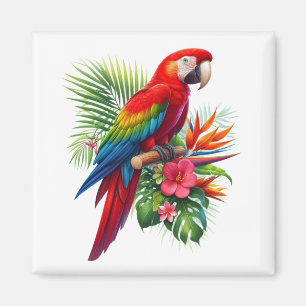 Red macaw tropical floral magnet