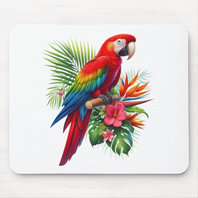Red macaw tropical floral mouse mat (Front)