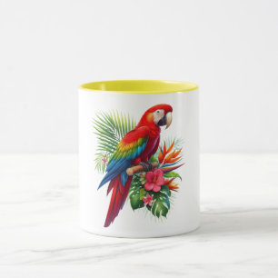 Red macaw tropical floral mug